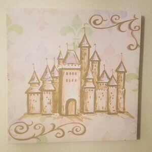 Princess castle fabric canvas print, nursery wall art, girls wall decor